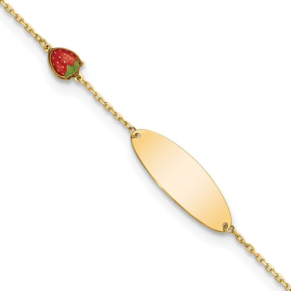 Kazi Luxury 14k Enameled Strawberry Baby ID 5.5in w/.5 in Ext Bracelet